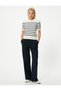 Navy Blue Striped Women's Sweater 5Wak90153Ht - 2