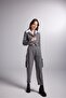 Removable Shirt Collar Detailed Striped Crop Kira Blazer Jacket Gray - 4