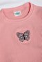100% Cotton Butterfly Embroidered Girls' Sweatshirt Salmon - 6
