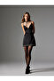 Satin Mini Dress with Straps, Heart Collar, Waterway Stone Detail - 2