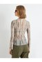 Tulle Transparent T-Shirt Tie-Dye Patterned Long Sleeve Stand Collar - 4