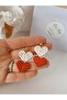 Steel Earring Apparatus - Heart Earring - Red & White Polymer Clay Earring - 3