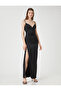 Satin Evening Dress Strap Draped Slit