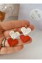 Steel Earring Apparatus - Heart Earring - Red & White Polymer Clay Earring - 7