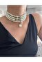 Women's Bijouterie Necklace - 4 Row Glass Pearl Design Choker, Hürrem Sultan Model Bronze Material Bridal - 4