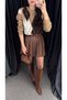 Pleated Leather Brown Shorts Skirt - 3