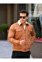 Zippered Suede Fur Tan Men's Jacket - 3
