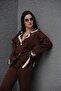 Standard Size (Oversize) Brown Gold Four Button Double Breasted Cardigan Trousers Acrylic Knitwear Suit