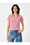 Glitter Polo Neck T-Shirt Short Sleeve Ribbed Standard Fit - 3