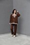 Standard Size (Oversize) Brown Gold Four Button Double Breasted Cardigan Trousers Acrylic Knitwear Suit - 2