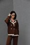 Standard Size (Oversize) Brown Gold Four Button Double Breasted Cardigan Trousers Acrylic Knitwear Suit - 7