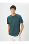 Crew Neck Washed Cotton T-Shirt - Slogan Embroidered, Short Sleeve