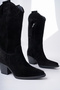 Legend Model Genuine Leather Suede Western Women's Boots with Side Zipper Thick Heel - 4