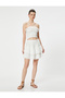 Textured Mini Skirt - Elastic Waist and Scallop Detail - 2