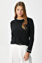 Women's Luxe Contrast Black Crew Neck Viscose Knitwear Sweater - 7