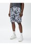Lace Waist Shorts with Abstract Print Detail and Pockets - 3