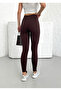 Women's Brown Corded Winter Fleece Gathering Leggings - 8