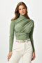 Women's Moon Gathered Oil Green Sandy Blouse