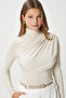Women's Moon Gathered Light Beige Sandy Blouse - 4
