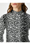 Leopard Patterned T-Shirt Long Sleeve High Collar - 5