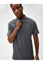 Polo Neck T-Shirt Textured Buttons Slim Fit Short Sleeves