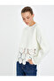 Crochet Detailed Sweatshirt Crew Neck Long Sleeve