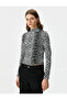 Leopard Patterned T-Shirt Long Sleeve High Collar - 3