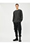 Slogan Embroidered Sweater Embossed Textured Crew Neck