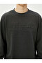 Slogan Embroidered Sweater Embossed Textured Crew Neck - 5