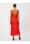 Midi Length Evening Dress Satin with Straps - 4
