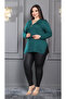 Women's Plus Size Emerald Zipper Neckline Slit Long Sleeve Blouse - 2