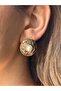 Pearl Detailed Plate Earrings Gold Color
