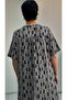 Black Cream Print Short-Sleeved Combed Cotton Viscose Dress with Cut-Outs on the Front and Back - 4