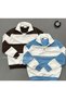 2-Piece Top Blue Brown Segmented Color Half Zipper Polo Collar Sweatshirt with Fleece Inside Winter Unisex