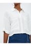 Crop Shirt Linen Blend Off Shoulder Short Sleeve Pocket Detailed - 5