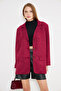 Women's Burgundy Collared, Pocketed, Buttoned, Padded Premium Suede Oversize Jacket Arm-25K001057 - 4