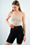 Women's Ribbed Crop Undershirt Suspender Button Detailed Bustier Blouse with Removable Pads - 4