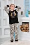 New Season Autumn/Winter Girls' Leopard Patterned Fleece Pajama Set 4103-Black - 7