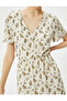 Floral Midi Dress Asymmetrical Cut Ruffle Short Sleeve V Neck Buttoned Lined - 5