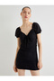Balloon Sleeve Mini Dress Fishtail Embroidered Slim Fit Lined Bow Detail - 2