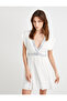 Mini Viscose Dress with V-Neck and Short Sleeves, Stone Detail - 2