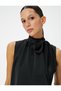 Satin Blouse - Scarf Collar Detail, Sleeveless, Standard Cut
