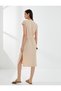 Midi Dress Sleeveless Slit Detail Belted Waist Crew Neckline - 4