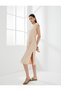 Midi Dress Sleeveless Slit Detail Belted Waist Crew Neckline