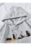 Gray 2 Thread Cat Printed Sweatshirt Hoodie - 3