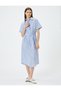Midi Shirt Dress with Belted Waist, Short Sleeves and Buttons