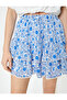 Floral Mini Skirt with Flounces, Viscose, Elastic Waist, Lined - 5
