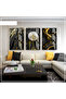Hari̇kabi̇rev | Black -Gold Color Abstract Set 03 | Framed Glass Table 3 Pieces Vertical