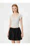 V-Neck T-Shirt Polka Dot Shirred Short Sleeve - 3