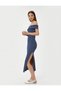 Madonna Collar Off-The-Shoulder Pencil Dress Midi Length Slit Detail Slim Fit - 3